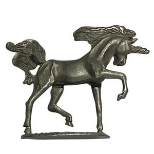 1980 Rawcliffe Pewter Unicorn in Dressage Ballet Stance, 2-5/8"L x 2-1/2"H - EUC